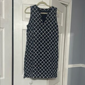 Lands' End Blue and White Sleeveless V-Neck Sheath Dress